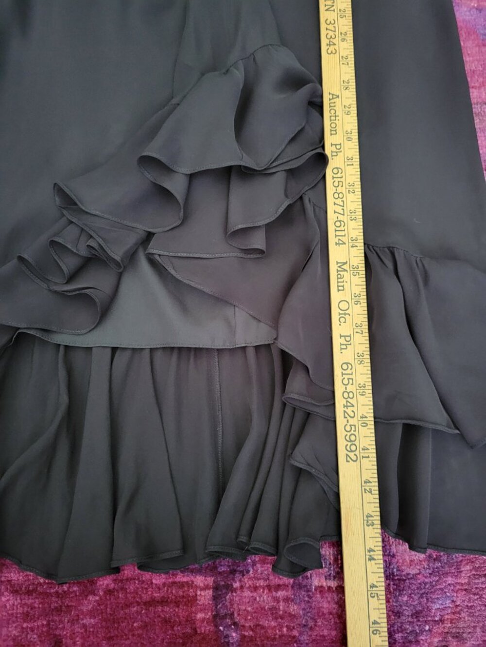 CINQ A SEPT CECIL Black 100% Silk Midi DRESS Flirty Romantic Ruffles Bow Sz 10 - Picture 3 of 10